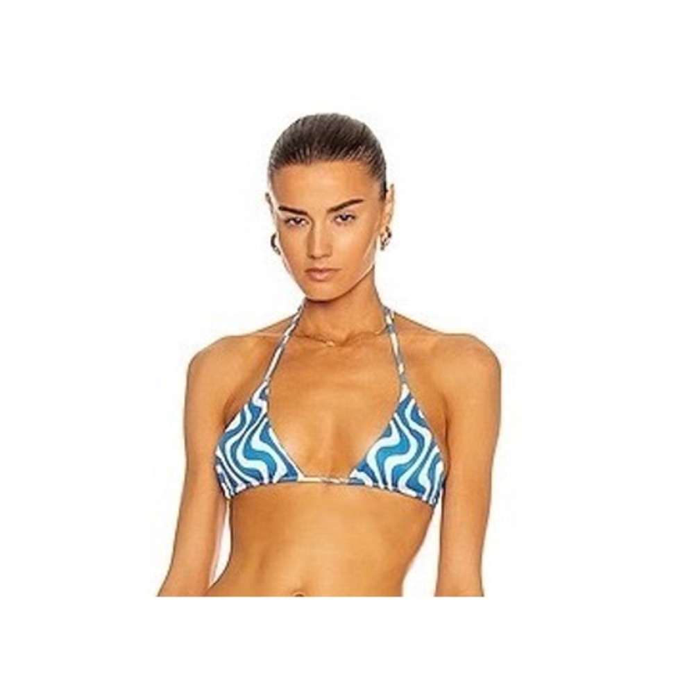Aexae Tyra Tie Neck Triangle Bikini Top Copacabana Blue Wavy Swirl Small NEW